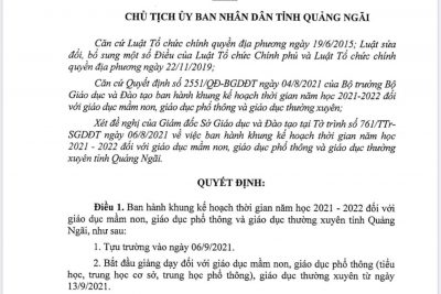 Khung thời gian năm học 2021 – 2022